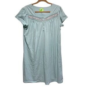White Orchid Nightgown XL Blue Polka Dot Lace Trim Short Sleeve Sleepwear
